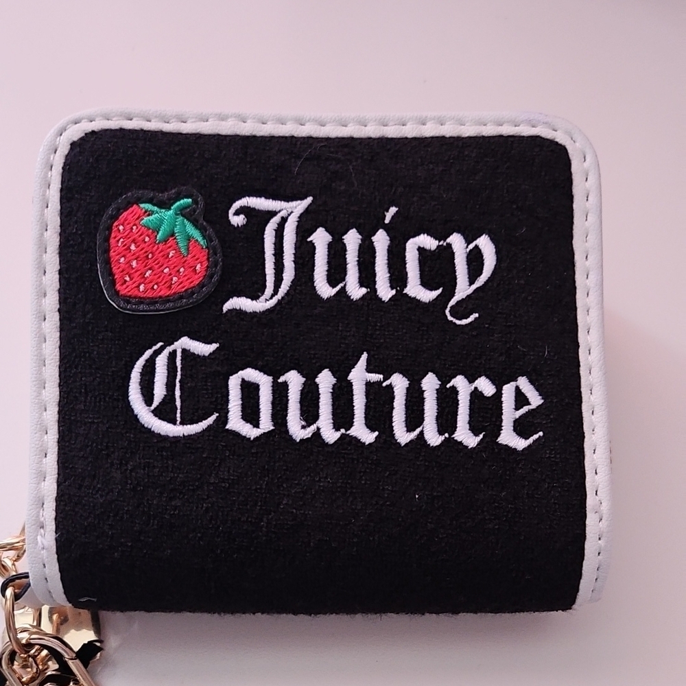 Juicy Couture Black and White Key Card Holder with Embroidered Logo